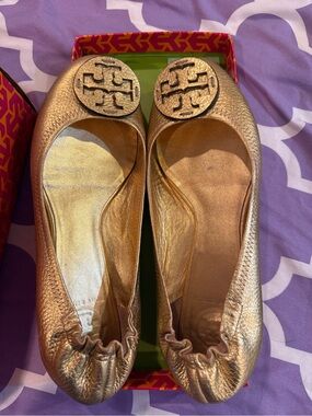 Tory Burch Metallic Gold Leather Ballet Flats size 9.5